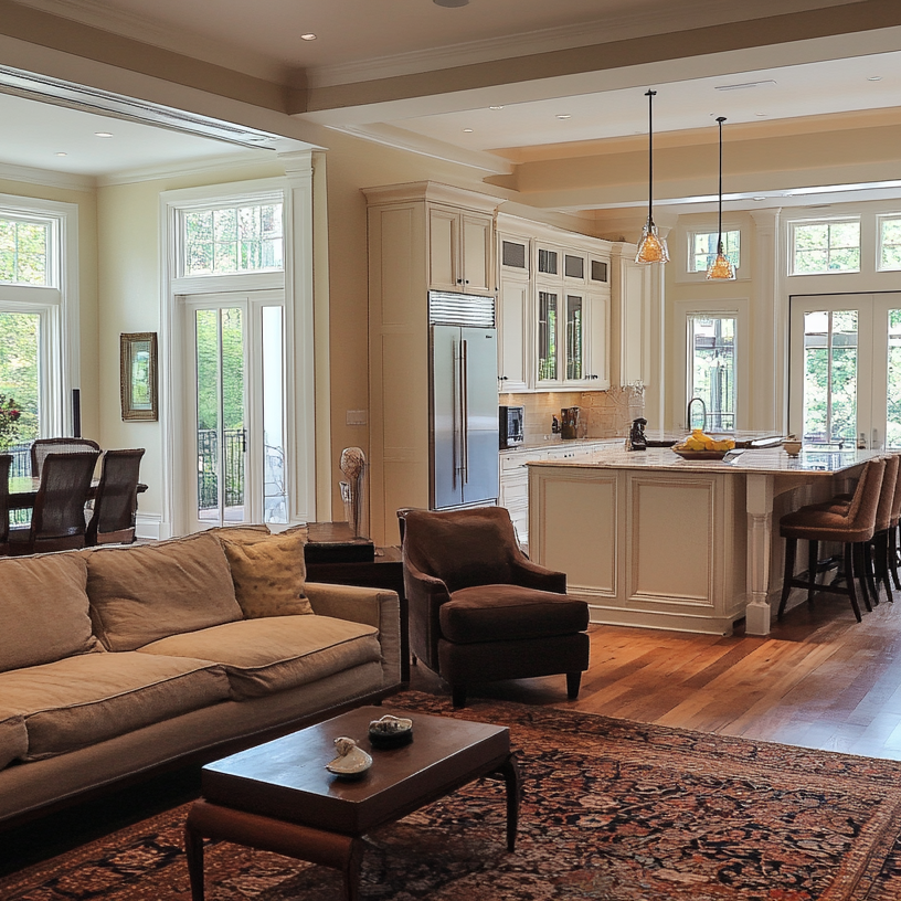 A house with its living-room and kitchen integrated.